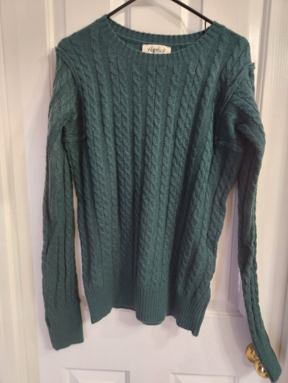 Hunter Green Long Sleeve Cable Patterned Sweater Knit Top 1X